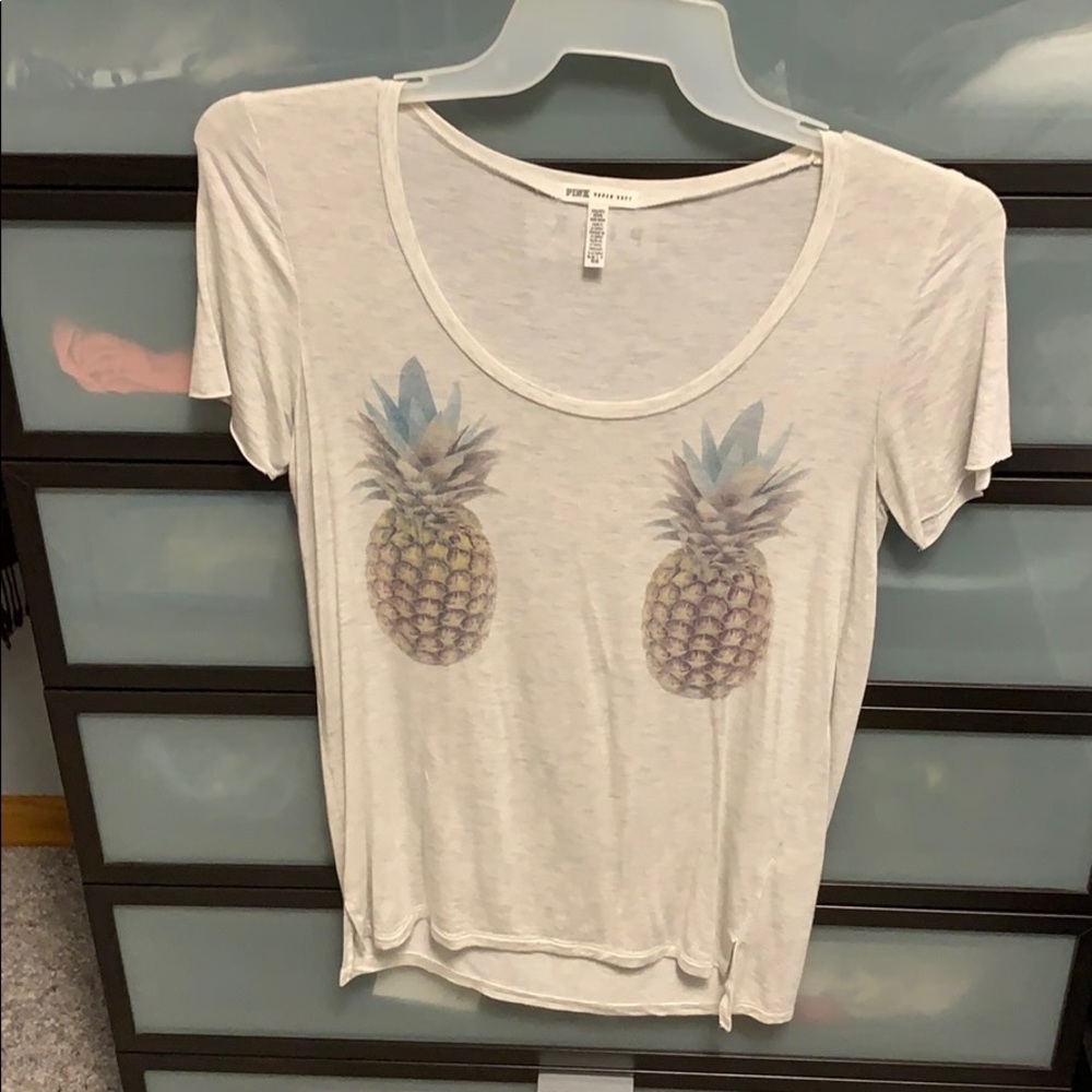 PINK scoop neck tee with pineapples